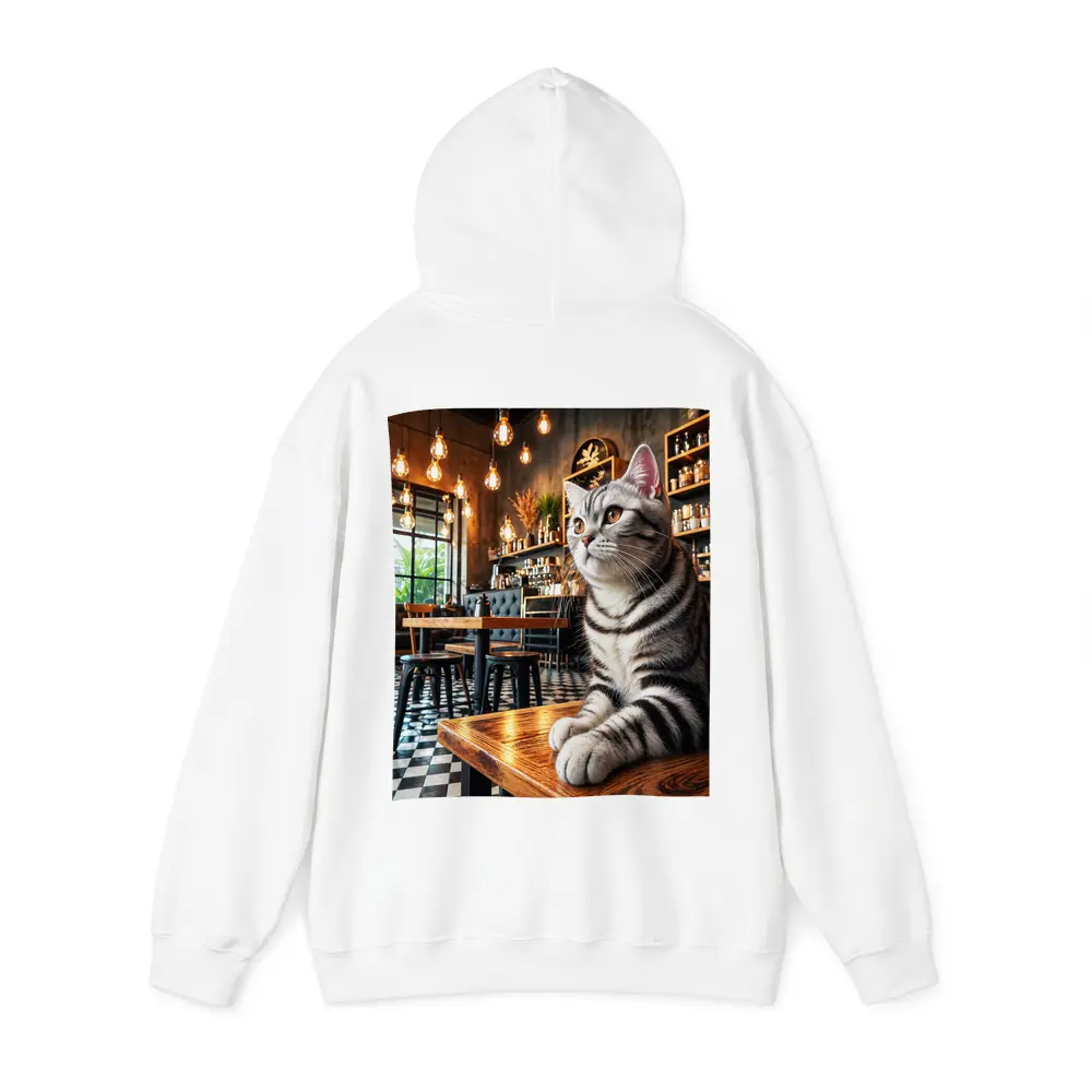 American Shorthair Cat Sitting In Cafe – Hoodies