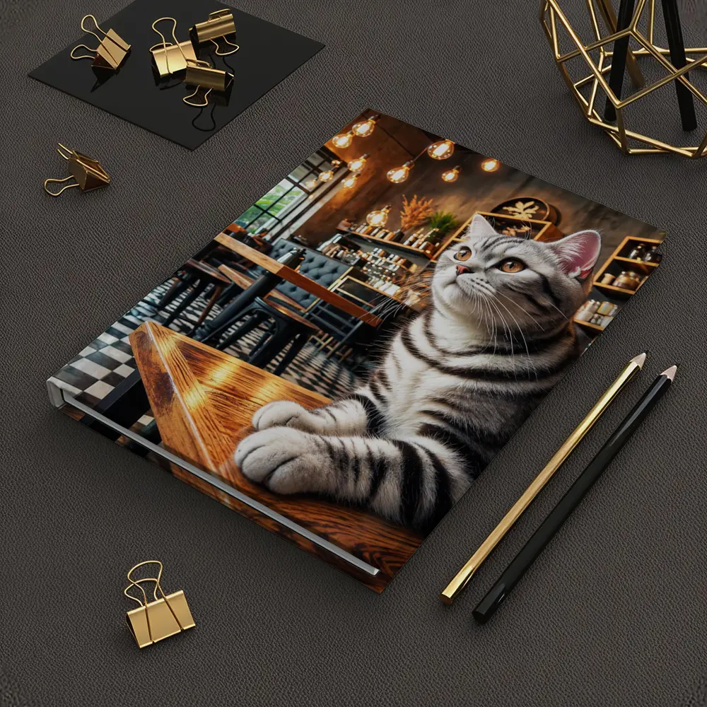 American Shorthair Cat Sitting In Cafe – Notebooks