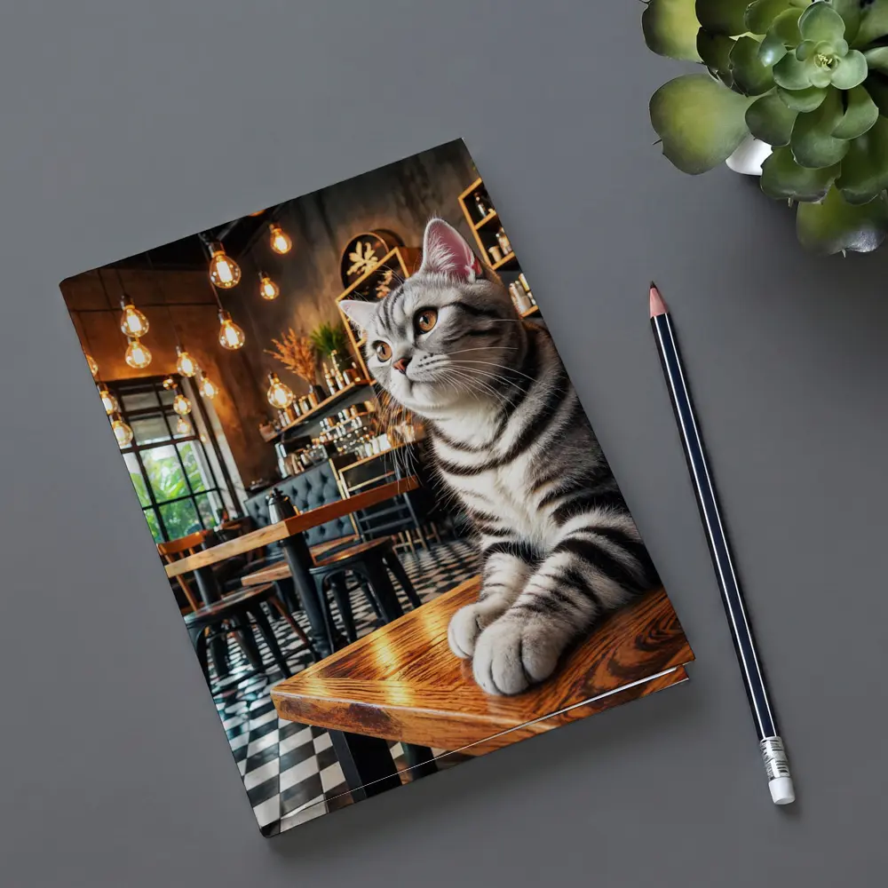 American Shorthair Cat Sitting In Cafe – Notebooks