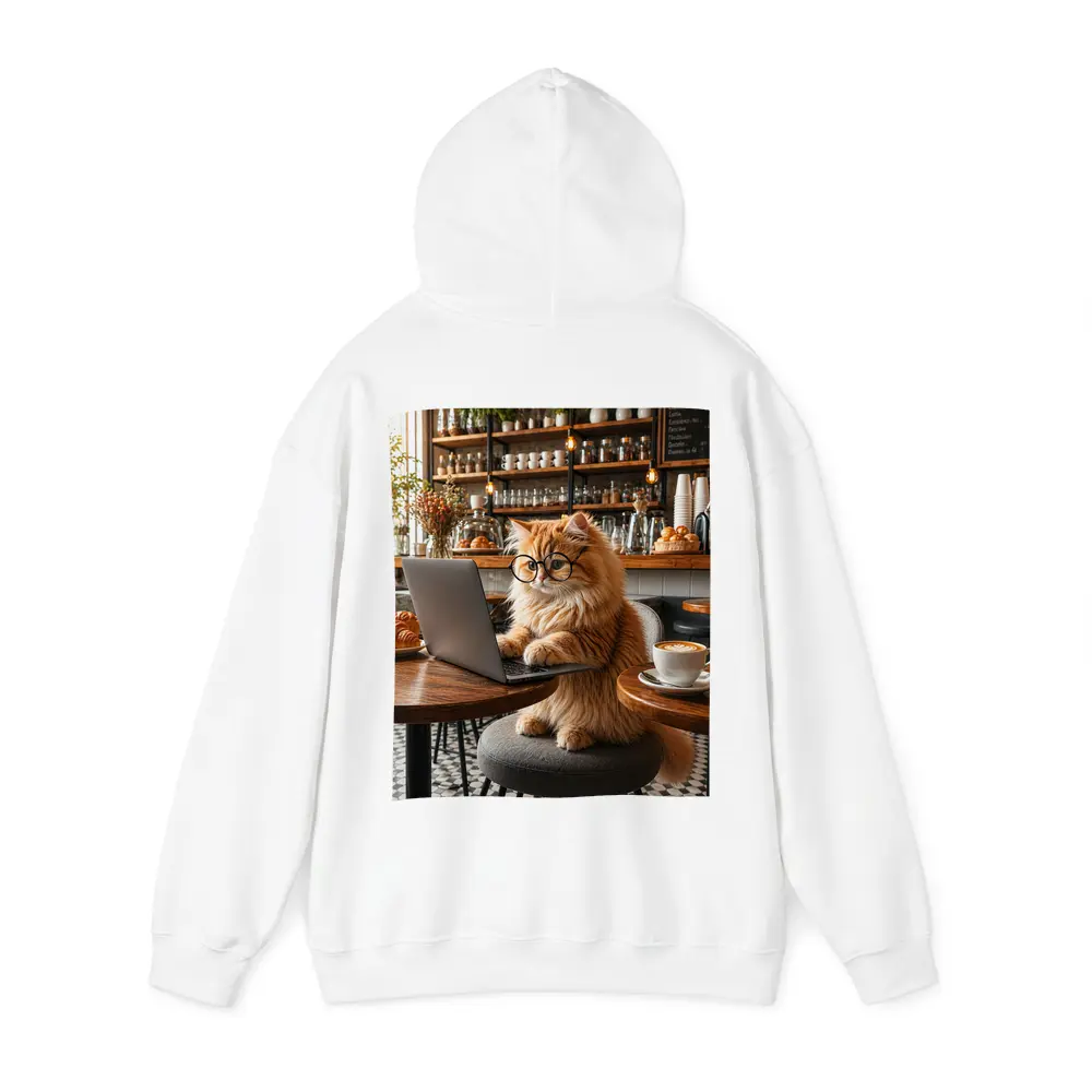 Persian Cat Working Laptop Cozy Cafe – Hoodies