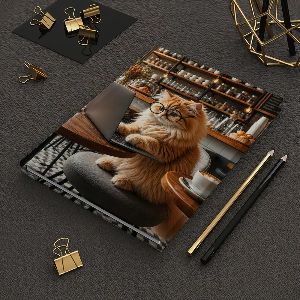 Persian Cat Working Laptop Cozy Cafe – Notebooks