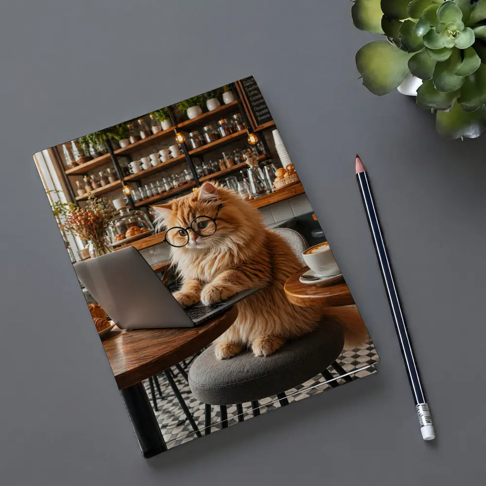 Persian Cat Working Laptop Cozy Cafe – Notebooks