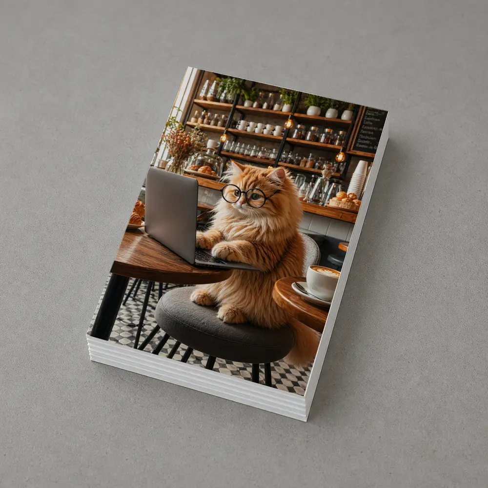 Persian Cat Working Laptop Cozy Cafe – Postcards