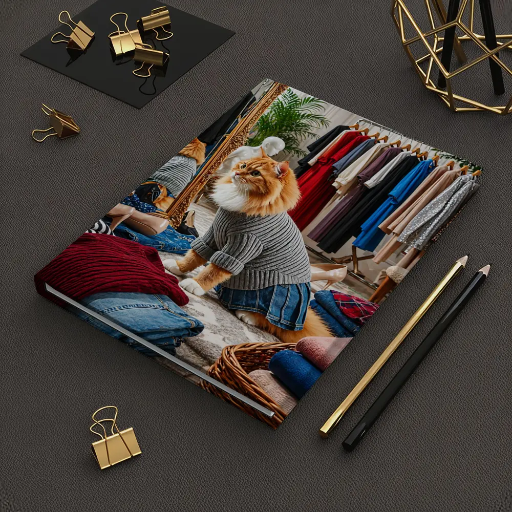 Orange Cat Wearing Sweater in Fashion Boutique – Notebooks