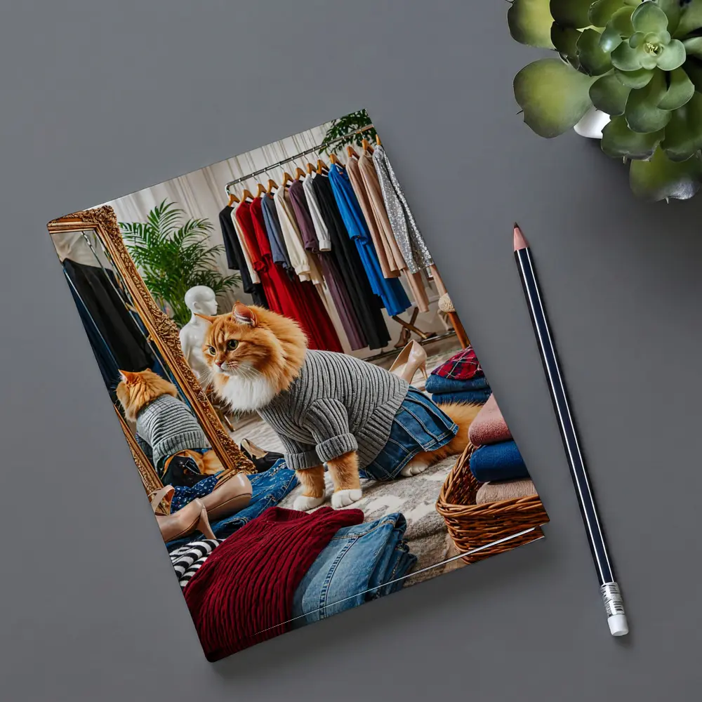 Orange Cat Wearing Sweater in Fashion Boutique – Notebooks
