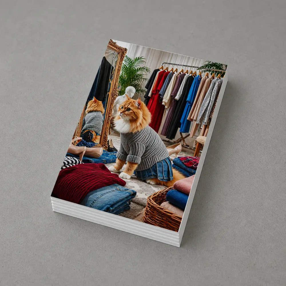 Orange Cat Wearing Sweater in Fashion Boutique – Postcards