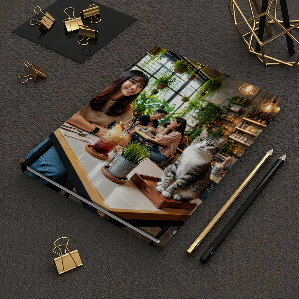 Cat Sitting in Green Plant Filled Cafe – Notebooks