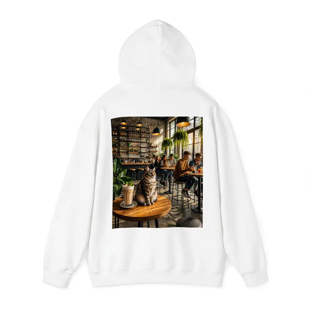 Tabby Cat Sitting In Cozy Industrial Cafe – Hoodies