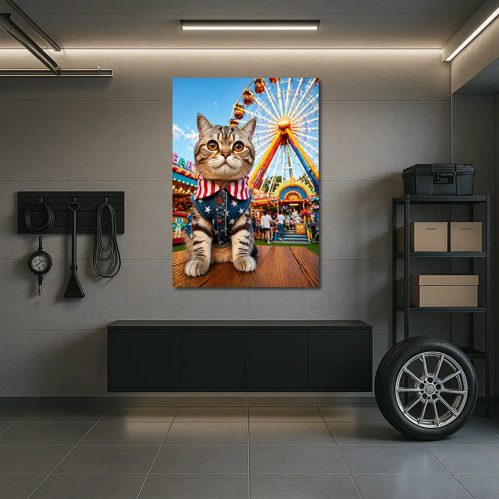 American Flag Cat at Carnival Fair – Wall Art