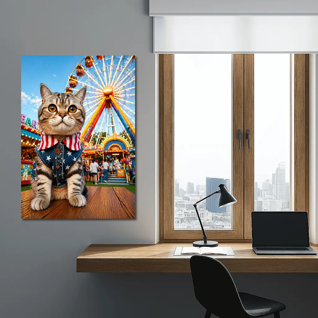 American Flag Cat at Carnival Fair – Wall Art