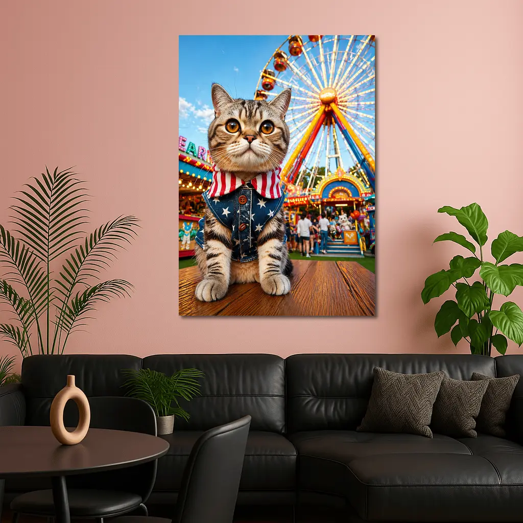 American Flag Cat at Carnival Fair – Wall Art
