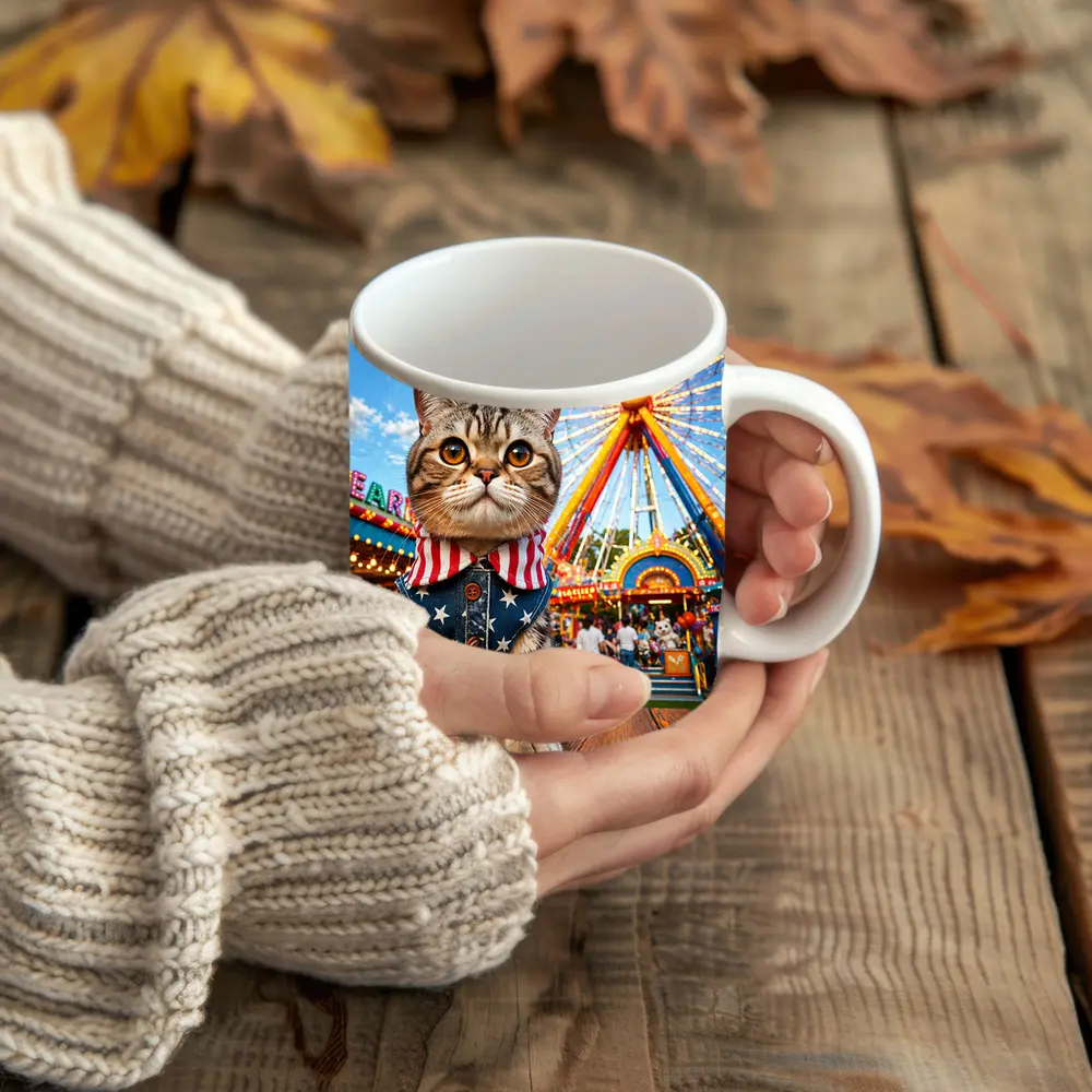 American Flag Cat at Carnival Fair – Mugs
