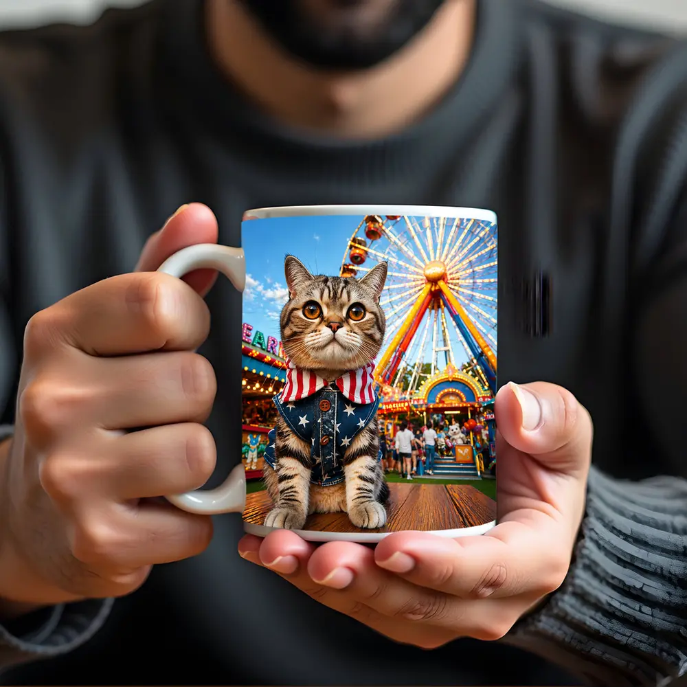 American Flag Cat at Carnival Fair – Mugs