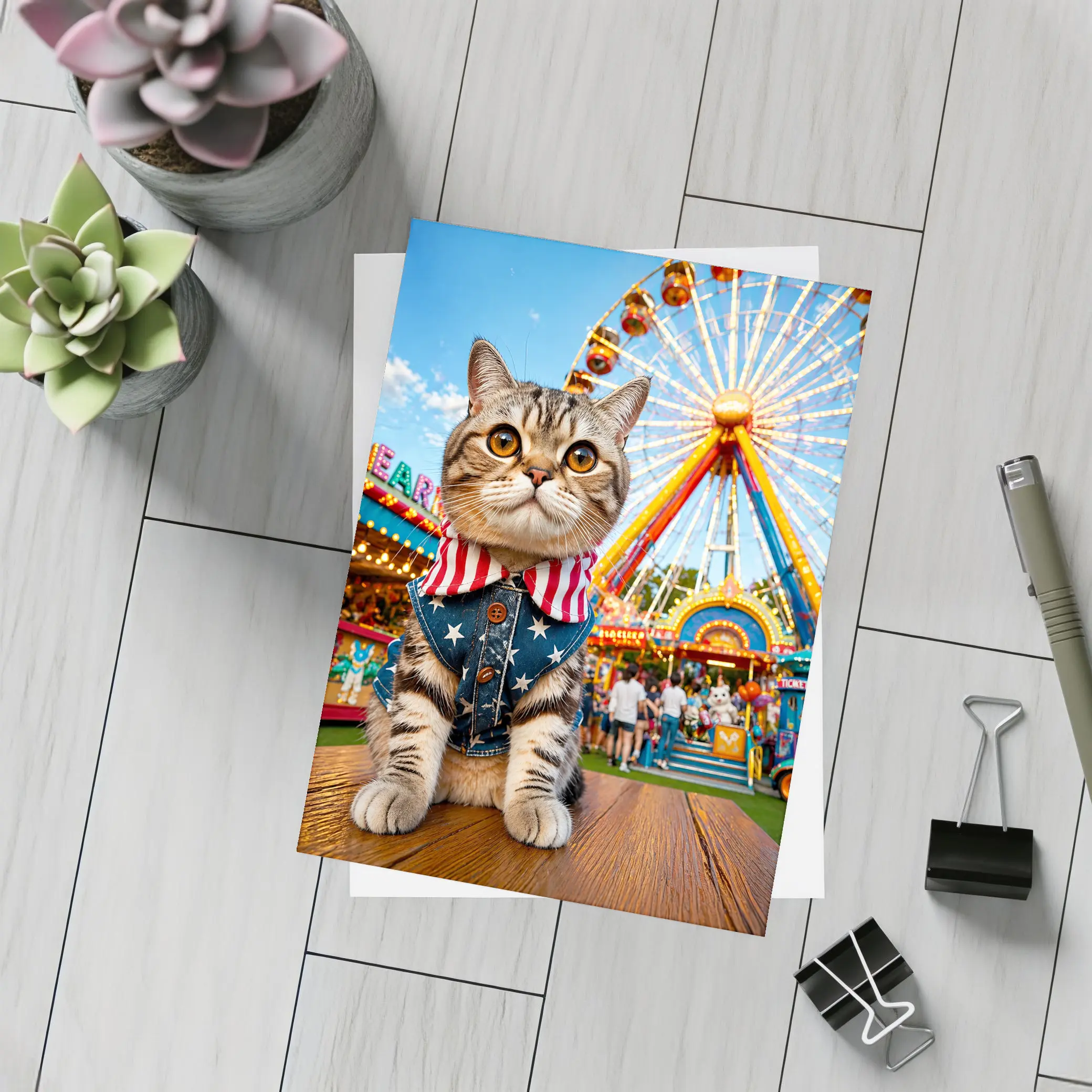 American Flag Cat at Carnival Fair – Postcards