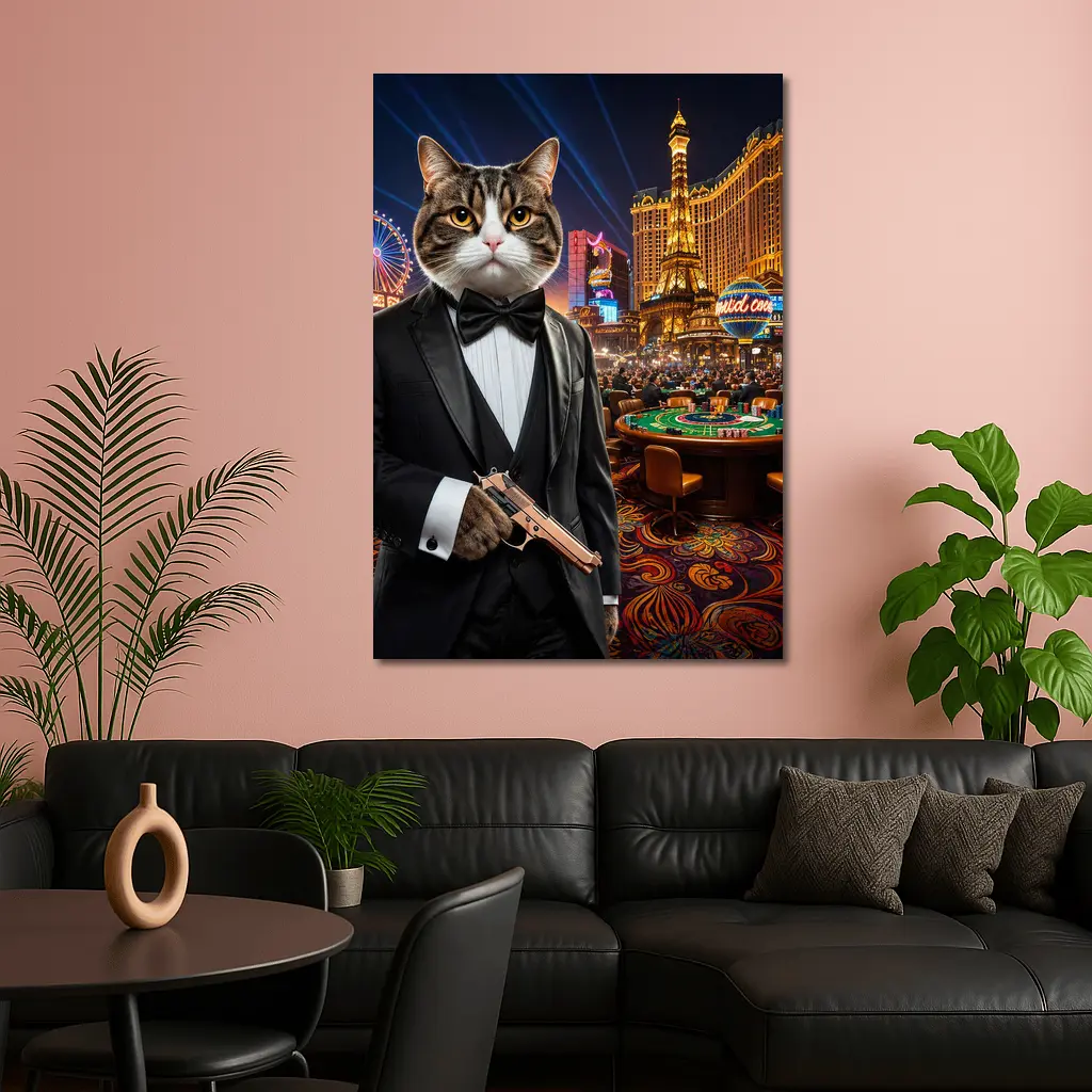 Tuxedo Cat Secret Agent Las Vegas Casino – Wall Art