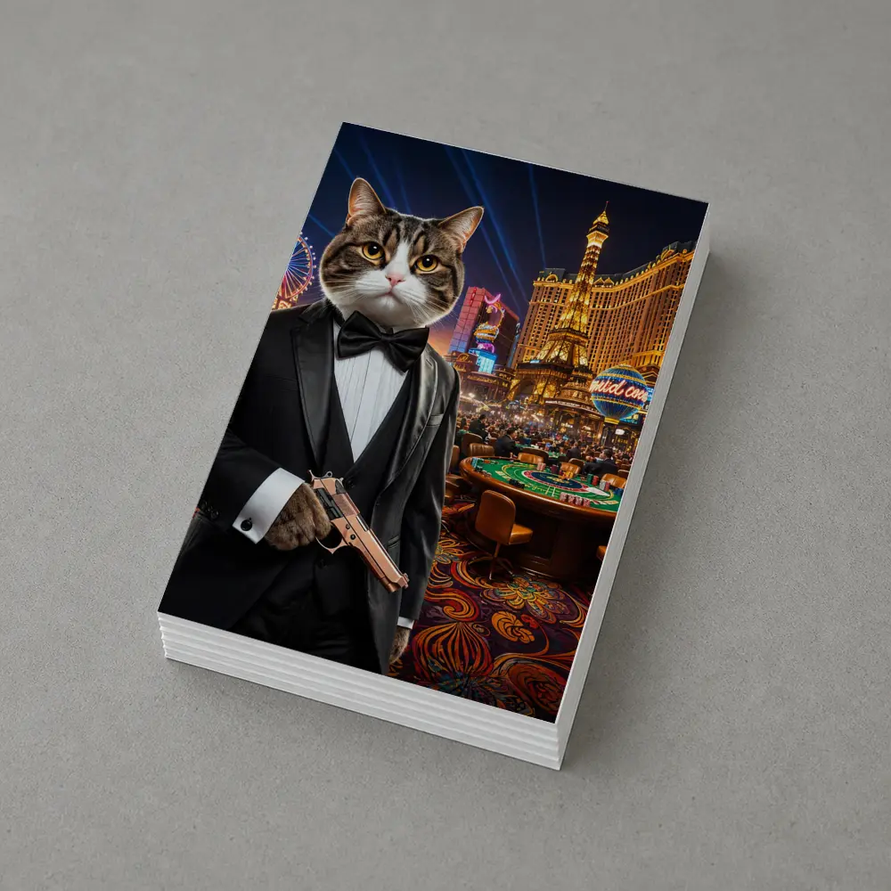 Tuxedo Cat Secret Agent Las Vegas Casino – Postcards