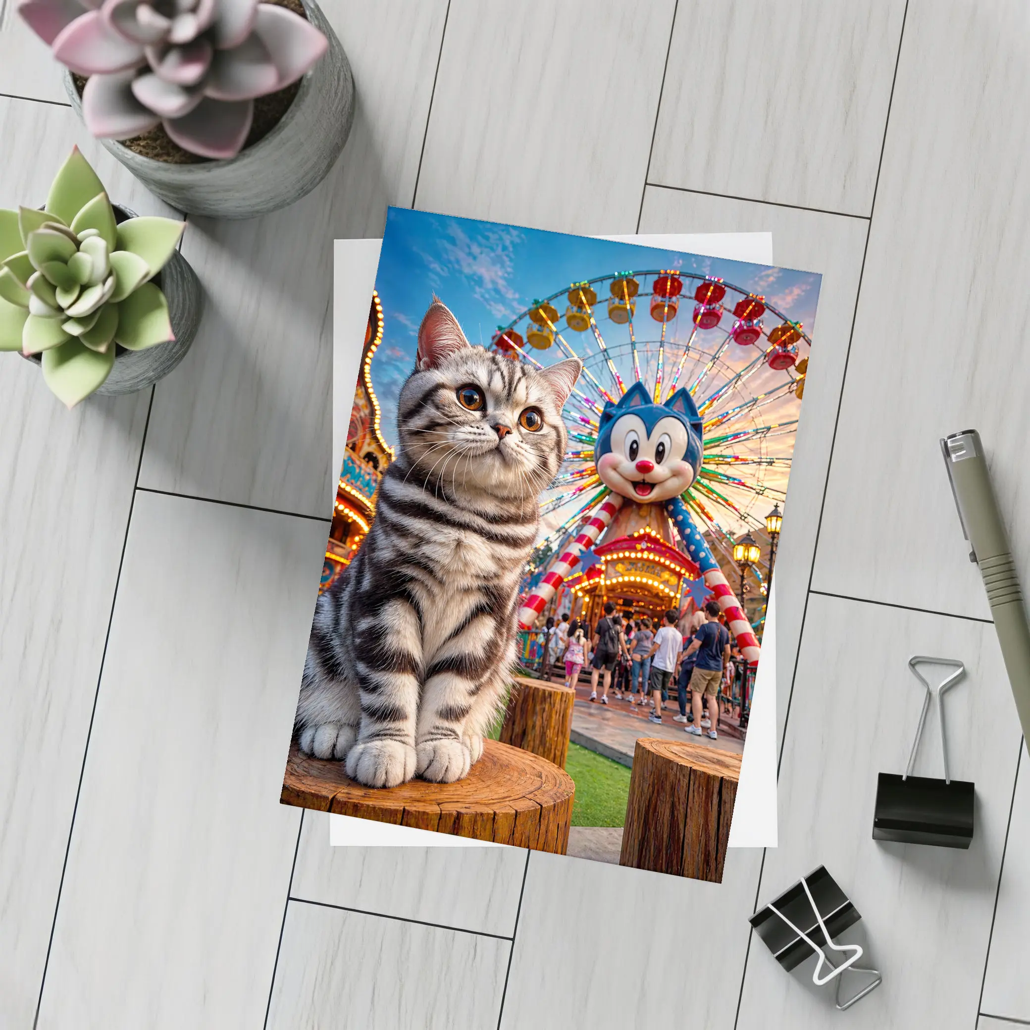 American Shorthair Cat Amusement Park Ferris Wheel – Postcards