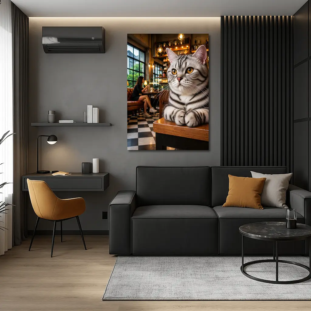 American Shorthair Cat Relaxing In Cafe – Wall Art