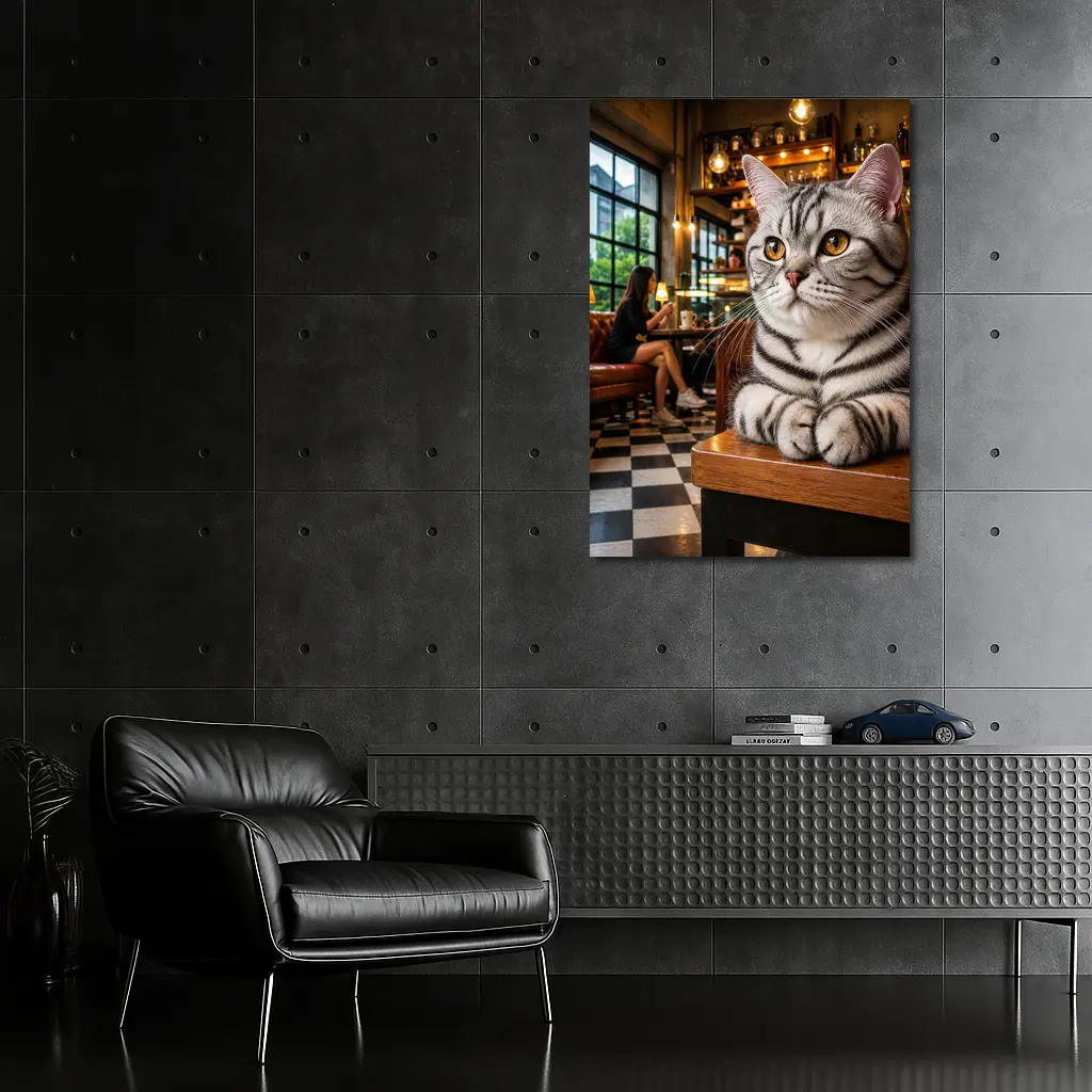 American Shorthair Cat Relaxing In Cafe – Wall Art