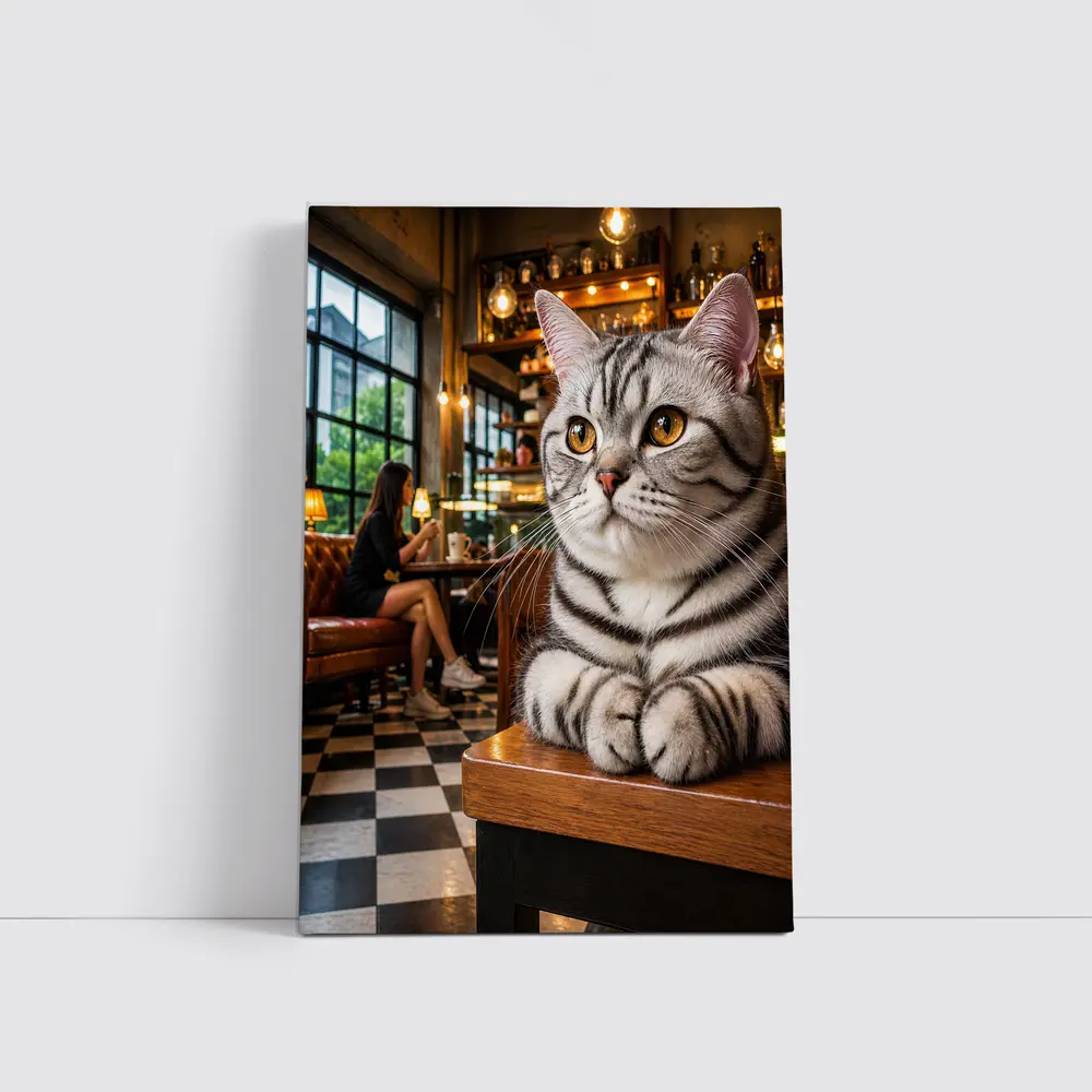 American Shorthair Cat Relaxing In Cafe – Wall Art