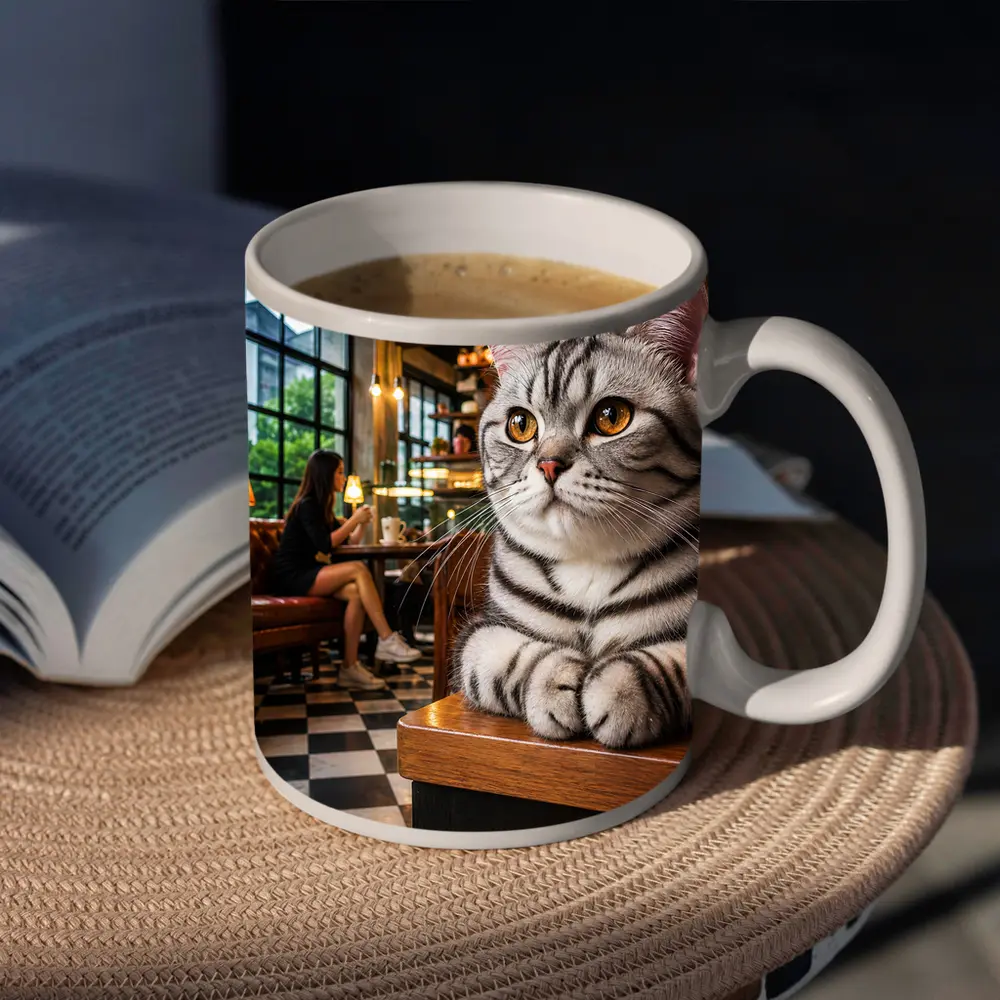 American Shorthair Cat Relaxing In Cafe – Mugs