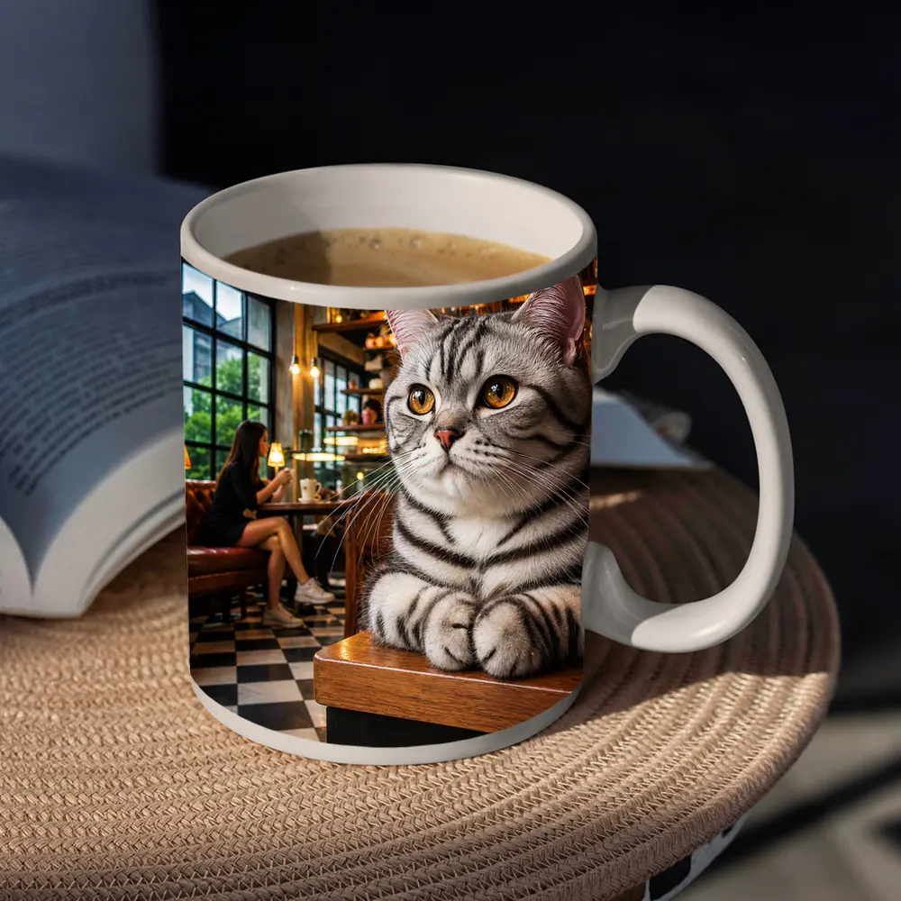 American Shorthair Cat Relaxing In Cafe – Mugs