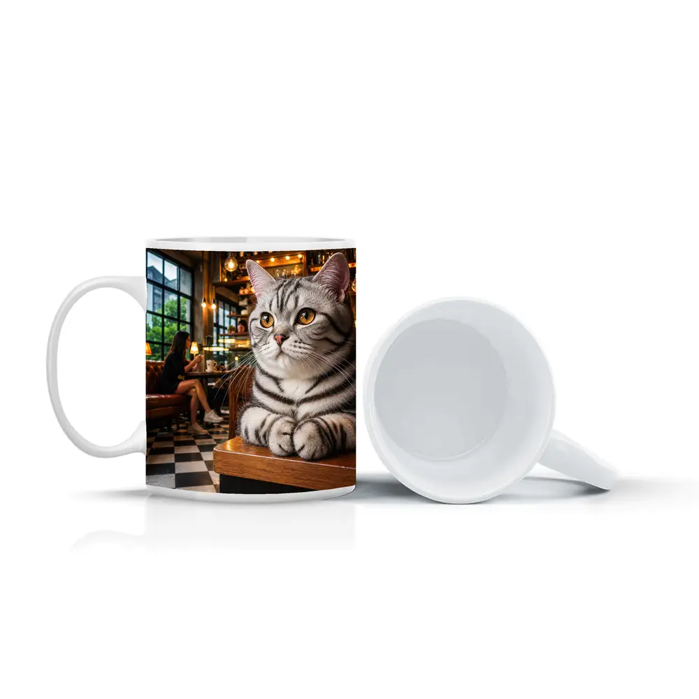 American Shorthair Cat Relaxing In Cafe – Mugs
