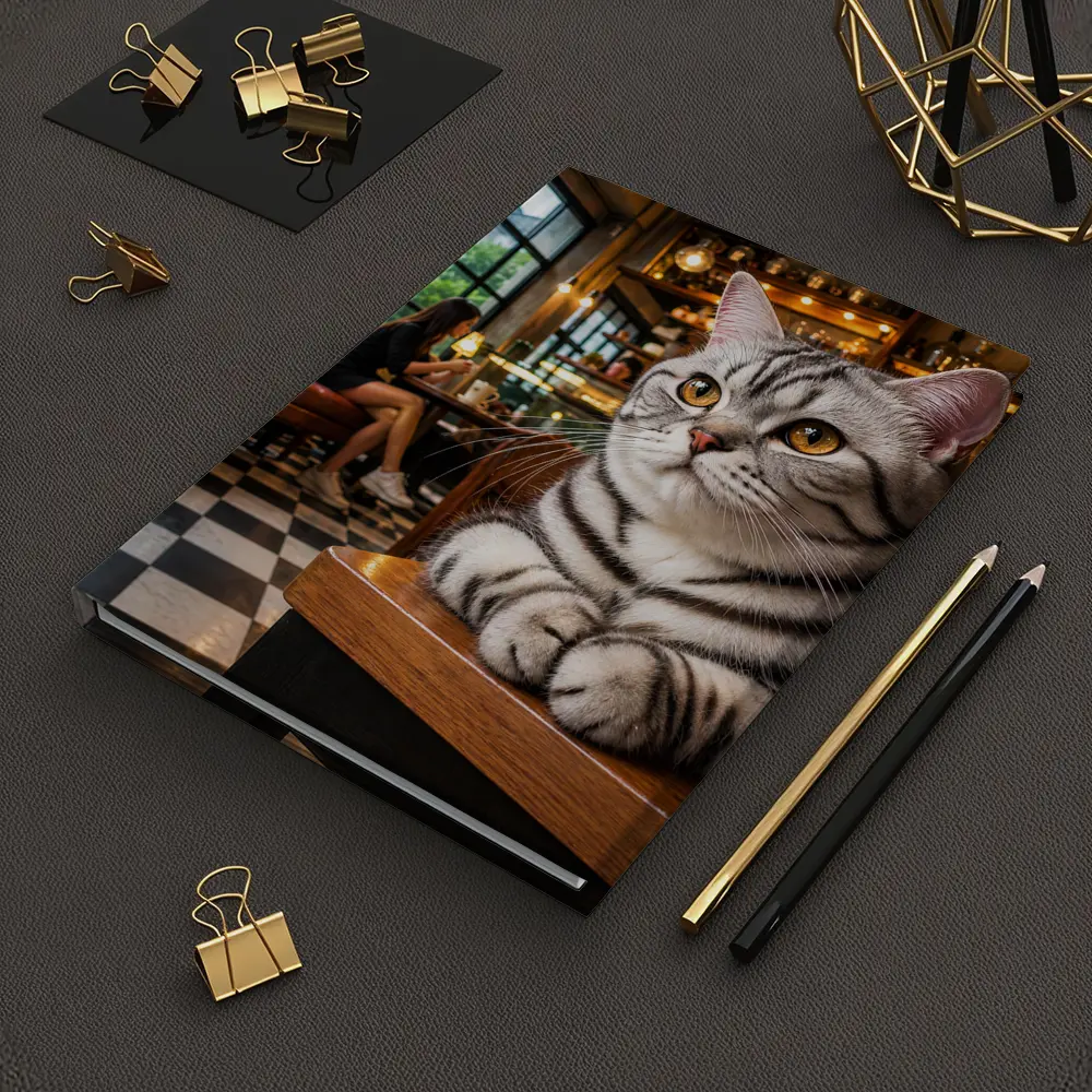 American Shorthair Cat Relaxing In Cafe – Notebooks