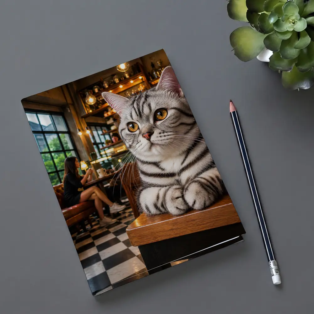 American Shorthair Cat Relaxing In Cafe – Notebooks