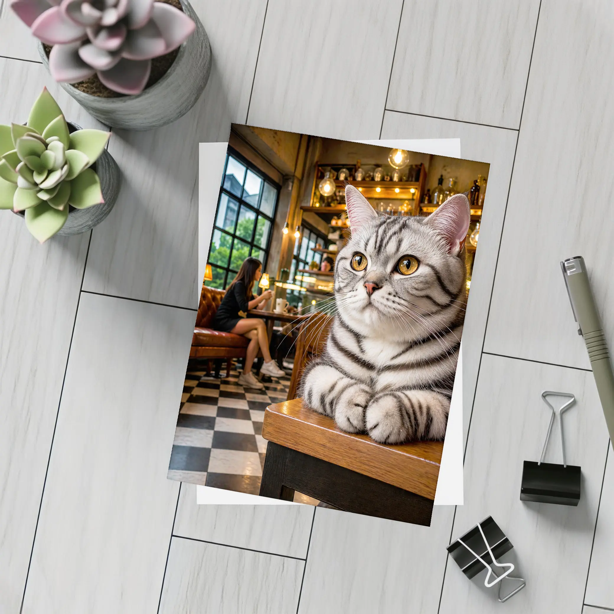 American Shorthair Cat Relaxing In Cafe – Postcards