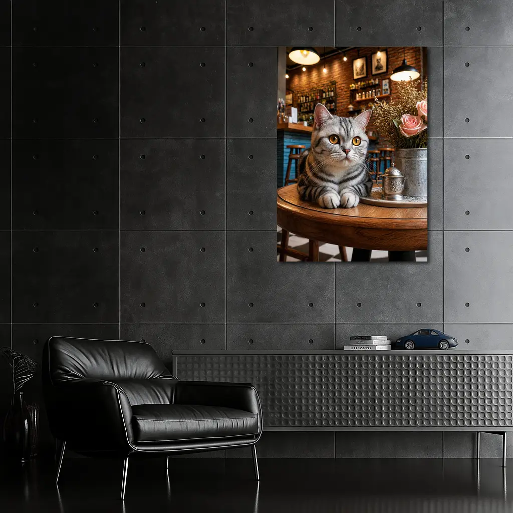 American Shorthair Cat Cozy Cafe Interior – Wall Art