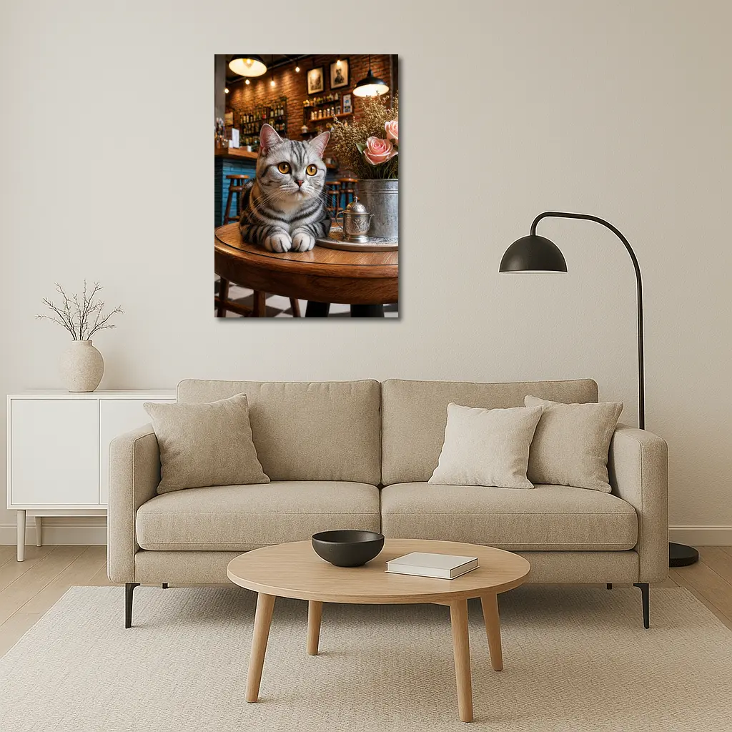 American Shorthair Cat Cozy Cafe Interior – Wall Art