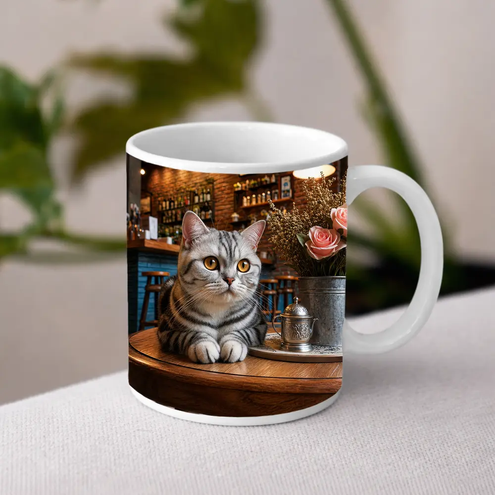 American Shorthair Cat Cozy Cafe Interior – Mugs