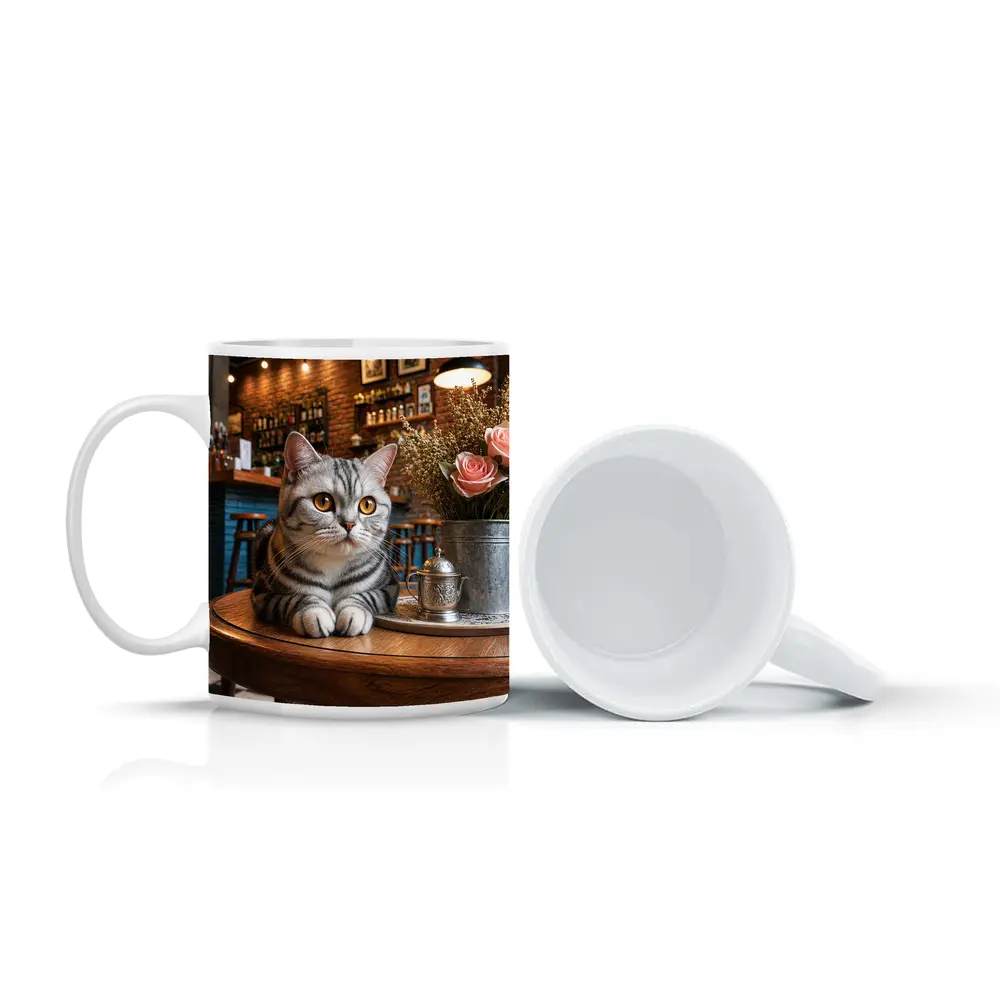 American Shorthair Cat Cozy Cafe Interior – Mugs