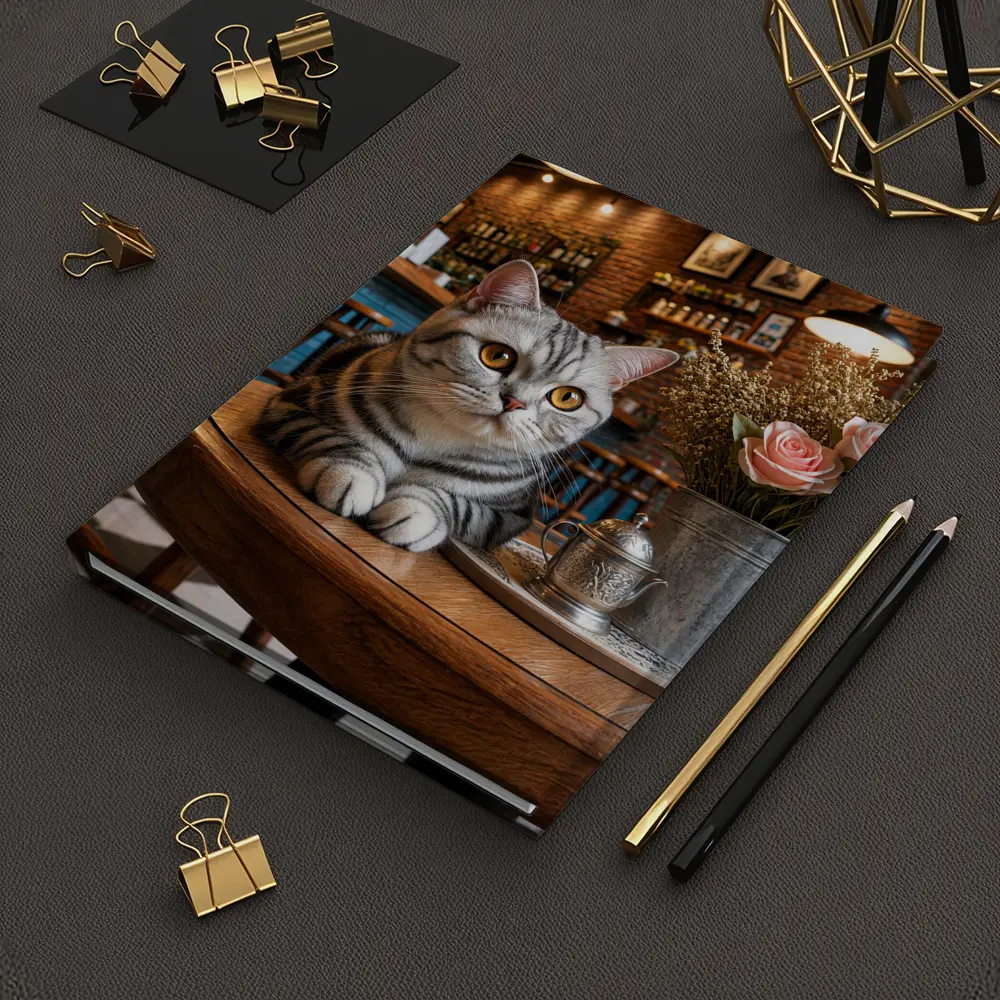 American Shorthair Cat Cozy Cafe Interior – Notebooks