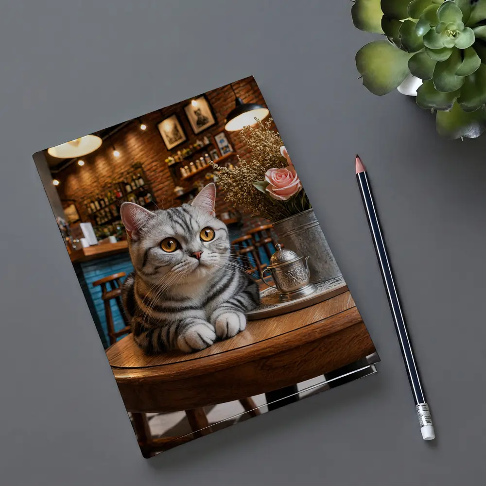 American Shorthair Cat Cozy Cafe Interior – Notebooks