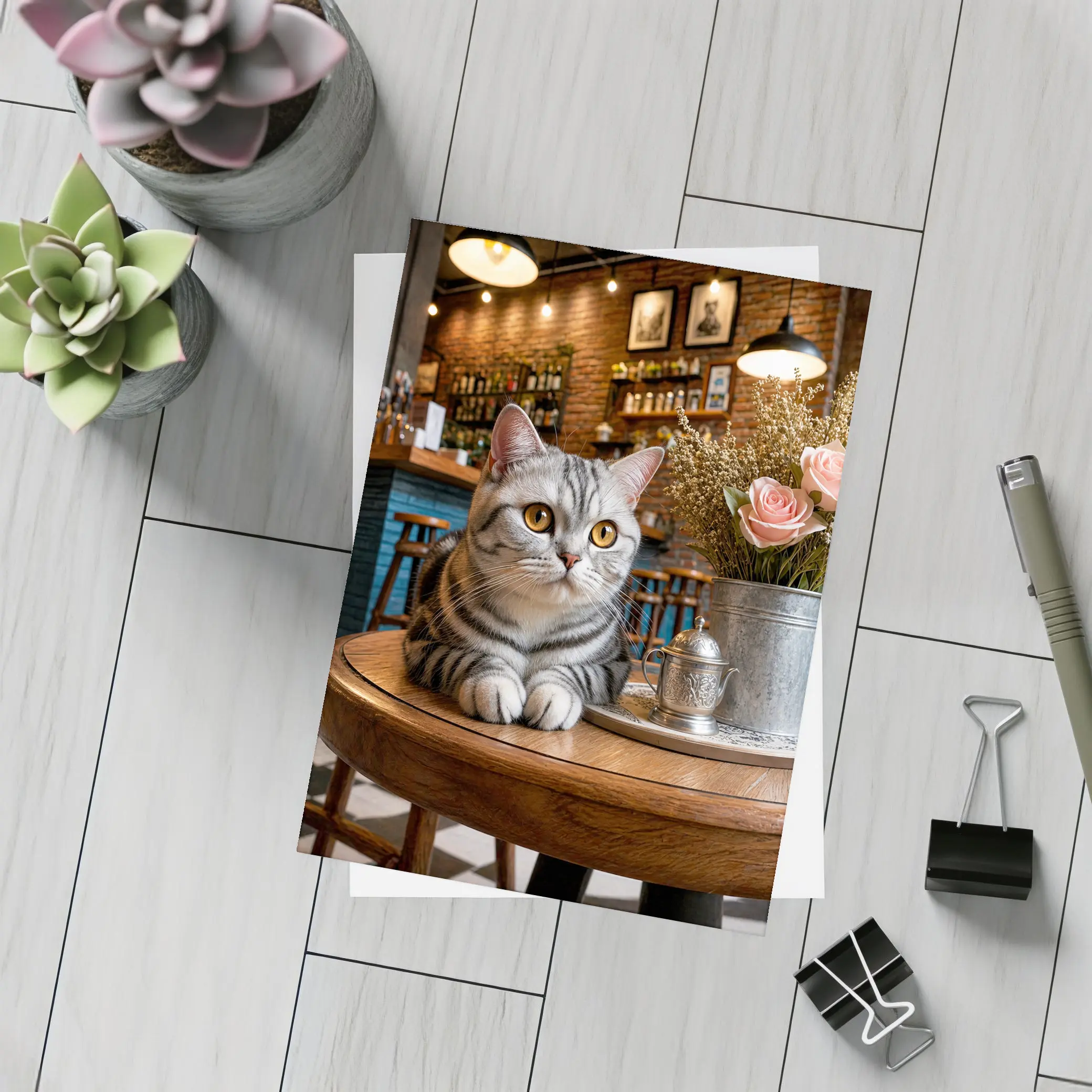 American Shorthair Cat Cozy Cafe Interior – Postcards