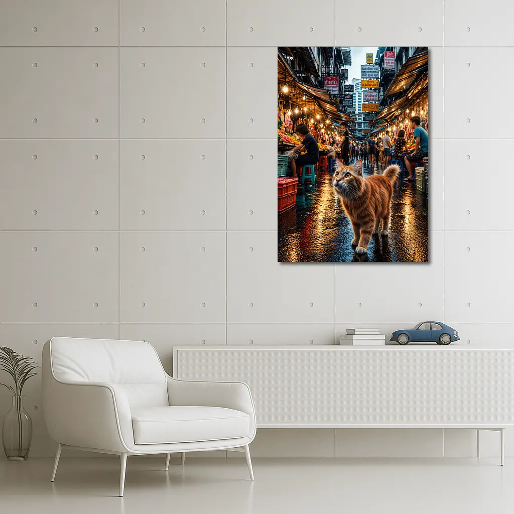 Orange Cat Bangkok Night Market Street – Wall Art