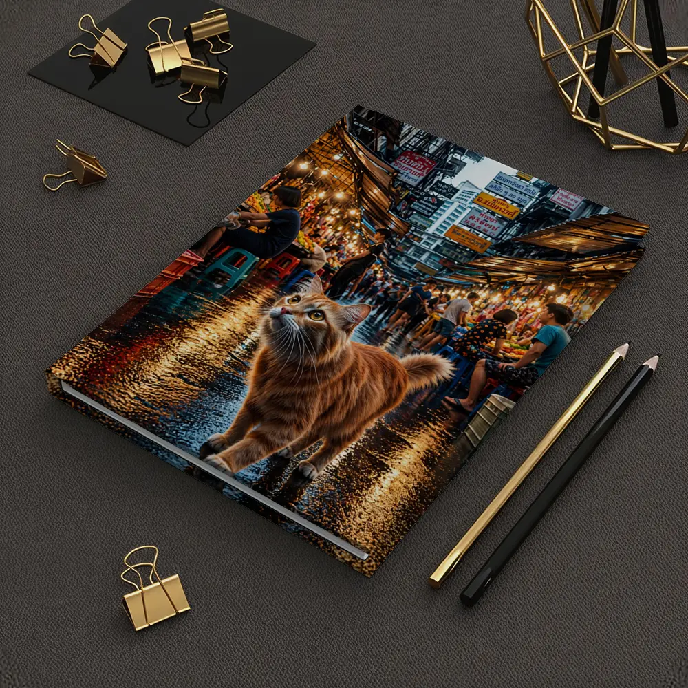 Orange Cat Bangkok Night Market Street – Notebooks
