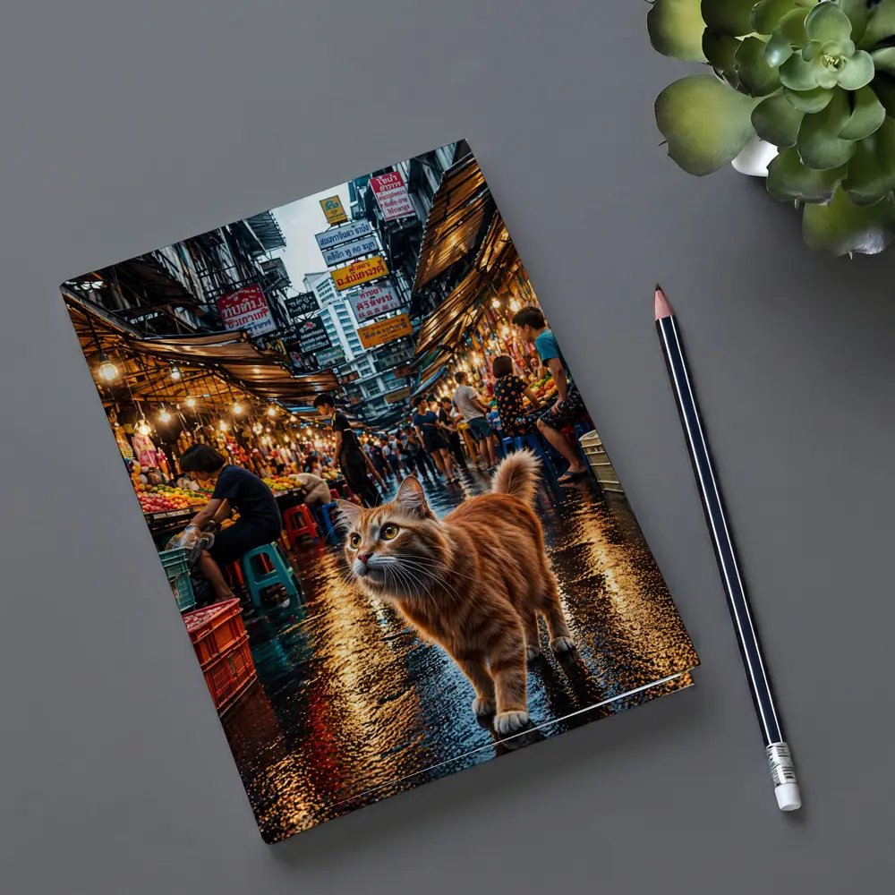 Orange Cat Bangkok Night Market Street – Notebooks