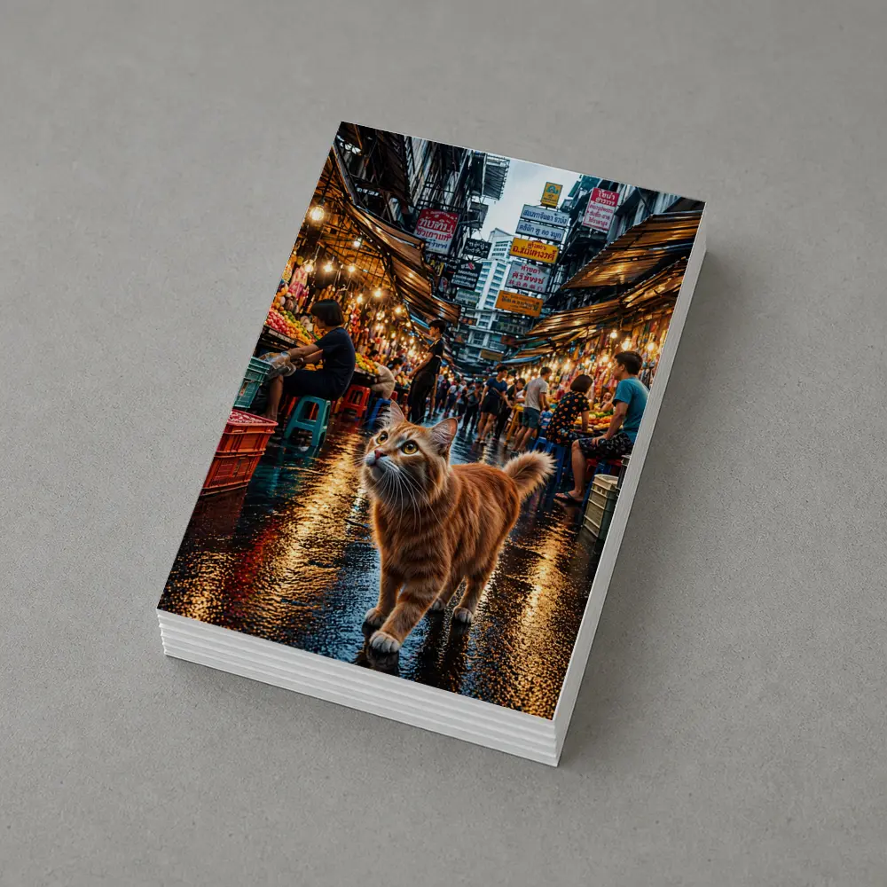 Orange Cat Bangkok Night Market Street – Postcards