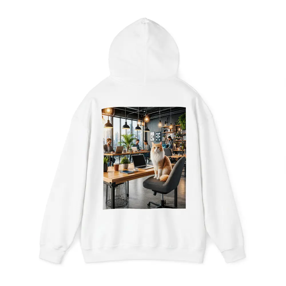 Orange Cat Sitting In Modern Office – Hoodies