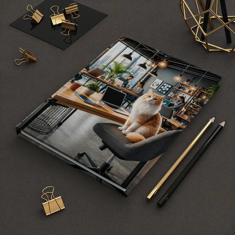 Orange Cat Sitting In Modern Office – Notebooks