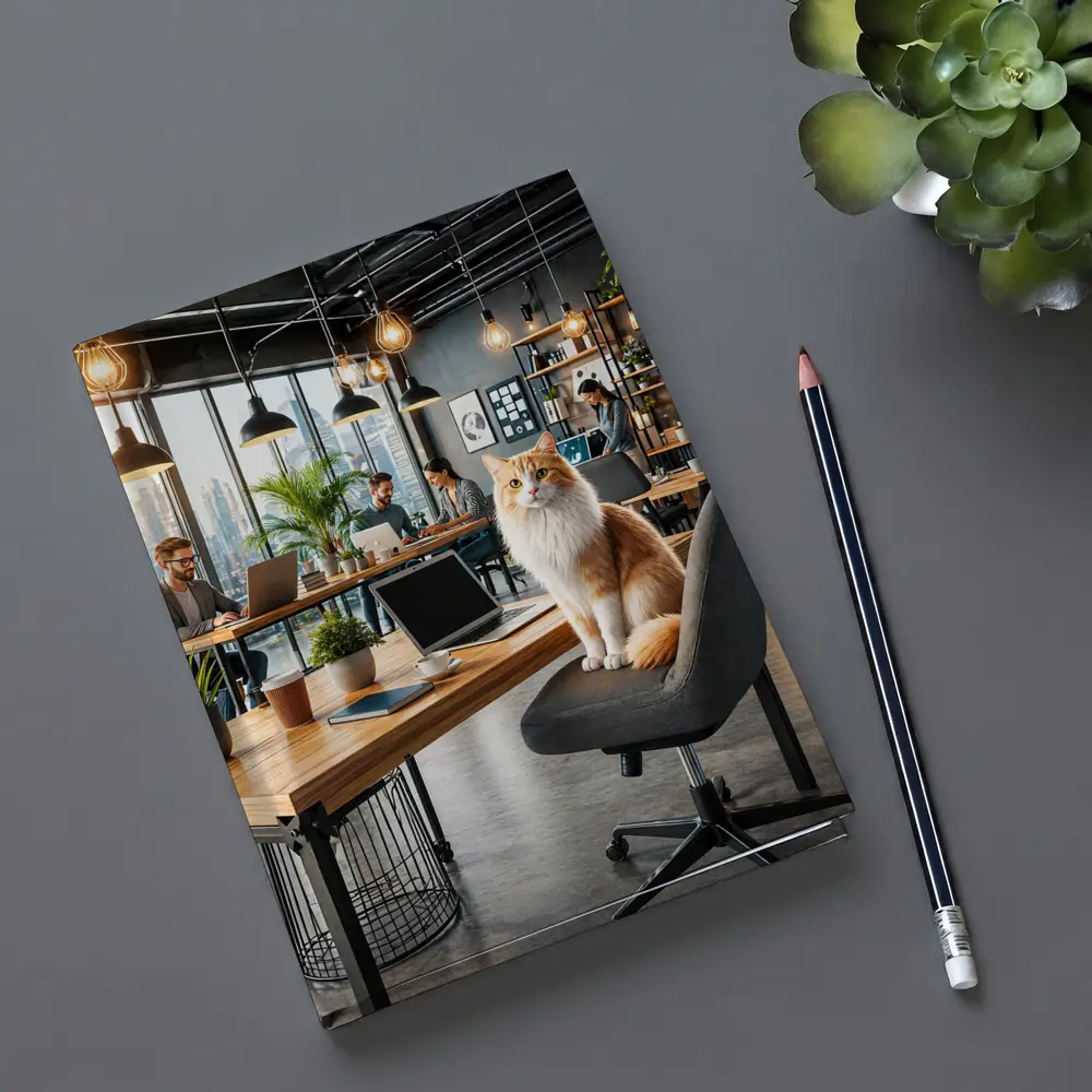 Orange Cat Sitting In Modern Office – Notebooks