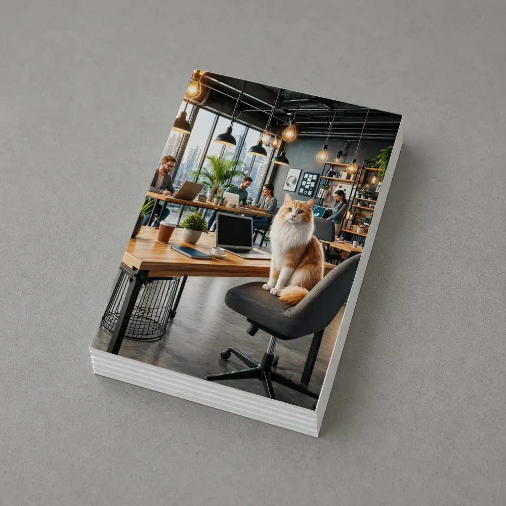 Orange Cat Sitting In Modern Office – Postcards
