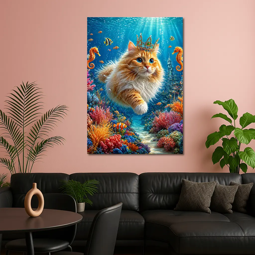 Orange Cat Crown Underwater Ocean Fantasy – Wall Art