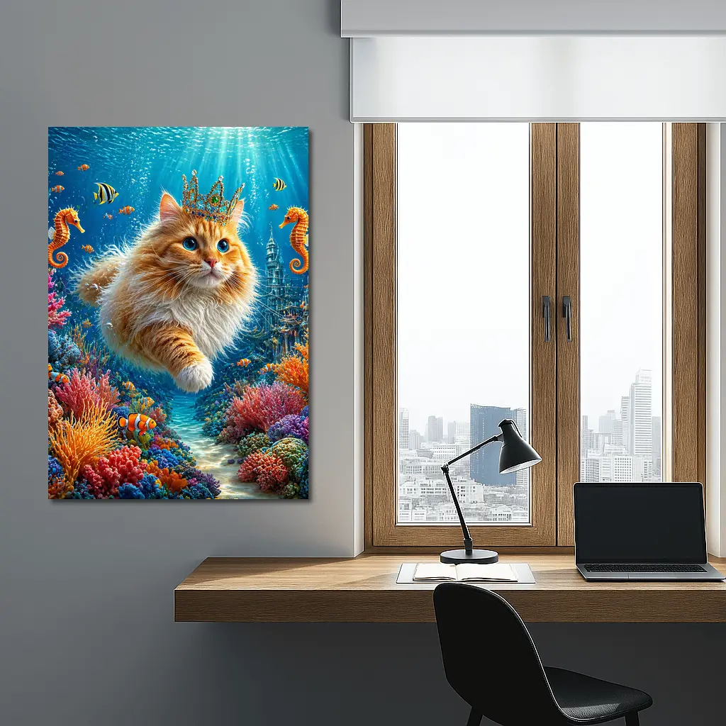 Orange Cat Crown Underwater Ocean Fantasy – Wall Art