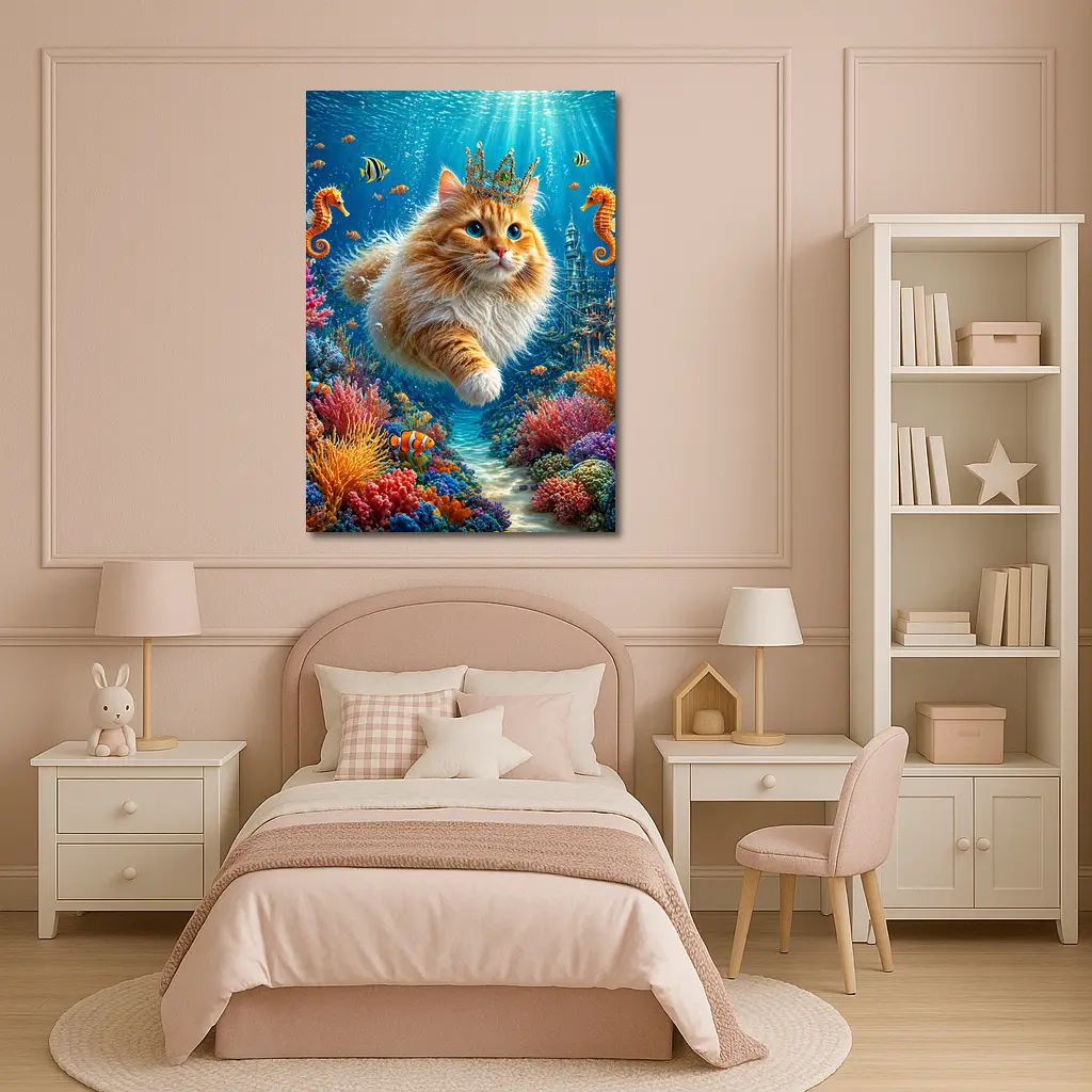 Orange Cat Crown Underwater Ocean Fantasy – Wall Art