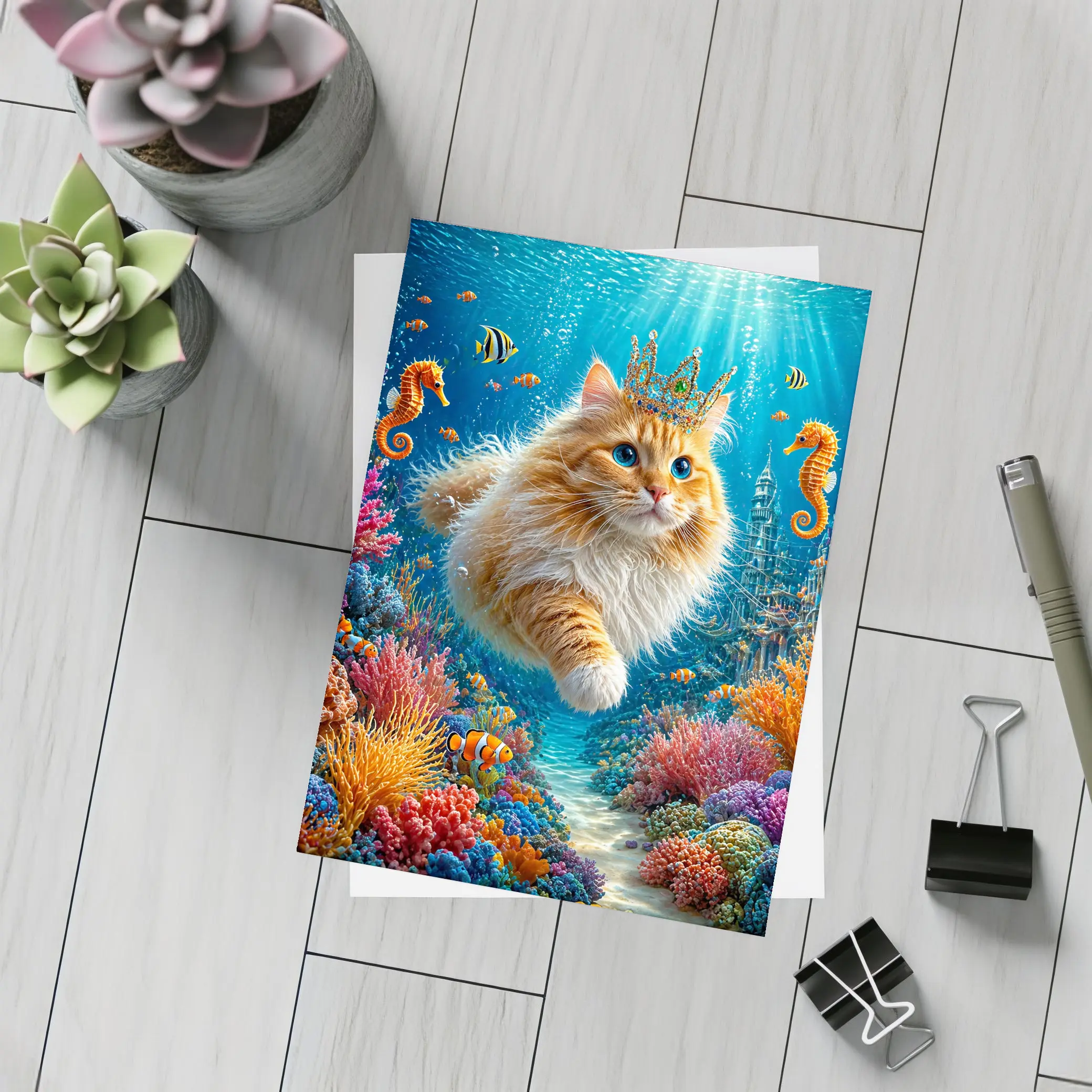 Orange Cat Crown Underwater Ocean Fantasy – Postcards