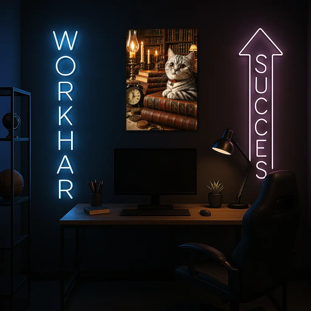 American Shorthair Cat Vintage Library Candlelight – Wall Art